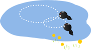 イラスト（池で泳ぐおたまじゃくし２匹）